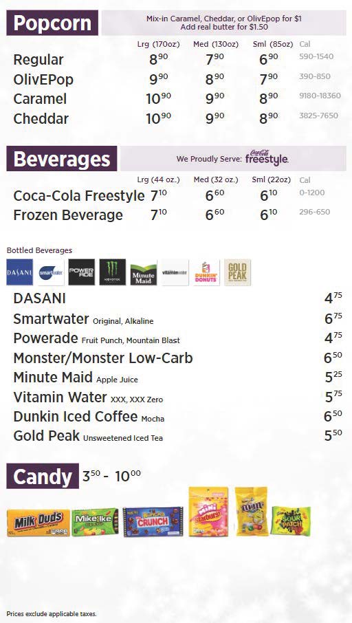 Quality 10 Concession Menu Emagine Entertainment